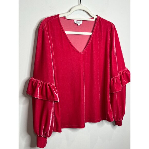 Sedge Top Womens Medium Shirt Velour Velvet Pink Blouse Boho Ruffles Casual Fall - Picture 15 of 15